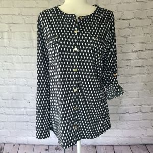 Black & White Long Sleeve Blouse, Stretch, Dana Buchman, Sixe XL